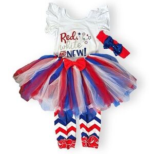 3/$20 💥 USA Patriotic Red White & Blue Baby Tutu Skirt  Matching Outfit Set NWT